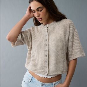 AE short sleeve crew neck cropped cardigan